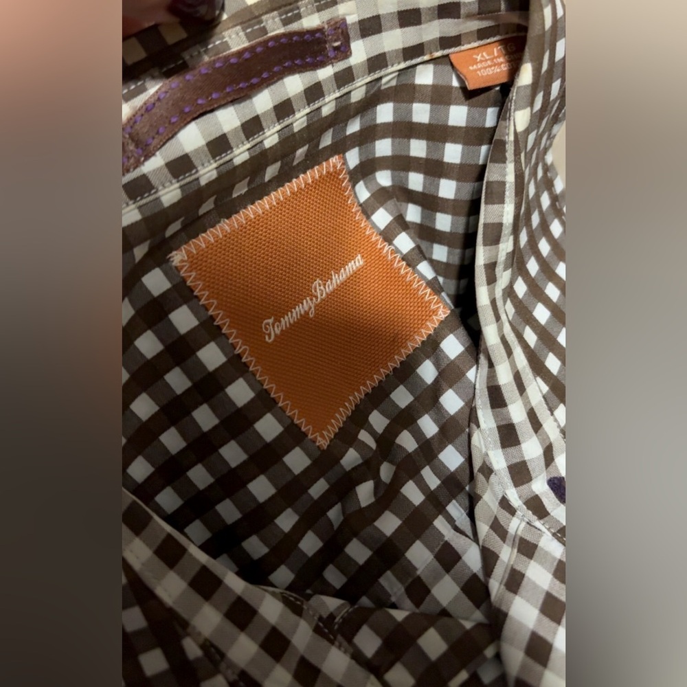 Tommy Bahama Brown and White Checkered Shirt